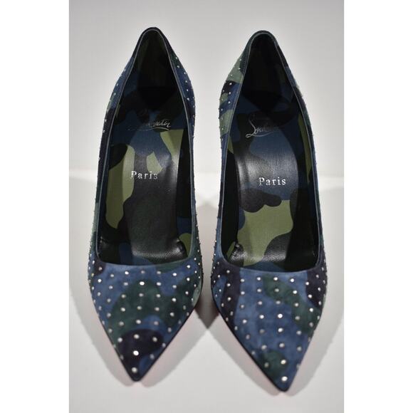 Christian Louboutin Kate Plume 100 Camo Blue Green Suede Classic Heel Pump 41 - Picture 5 of 12